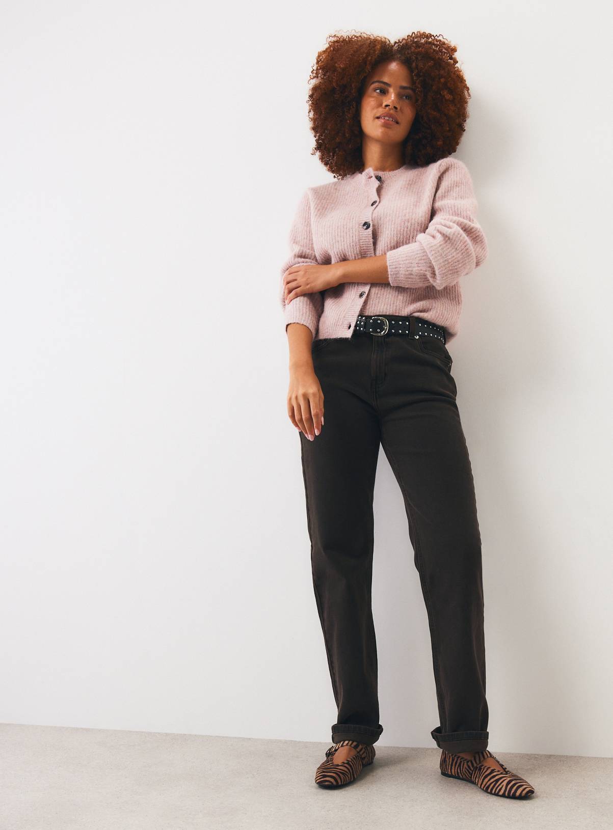 Pale Pink Alpaca Blend Ribbed Button Boxy Cardigan S - Image 2